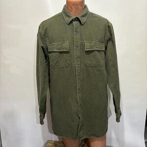 L.L. Bean XLT Moss Green Heavyweight Flannel Cotton Long-Sleeve Shirt
